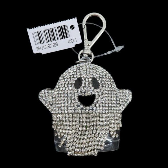 Bath Body Works Rhinestone Bling Ghost PocketBac Keychain Clip Halloween NEW - Picture 1 of 9